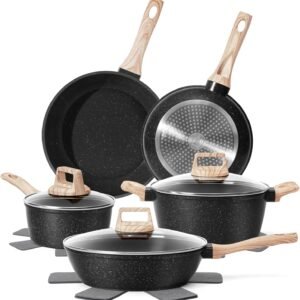 SODAY 12 Pcs Pots and Pans Set Non Stick, Cookware Sets Black Granite Induction Cookware, Non-toxic Healthy Nonstick Kitchen Cooking Set with Frying Pans Set, Saucepans (PFAS/ PFOA/ PFOS Free)